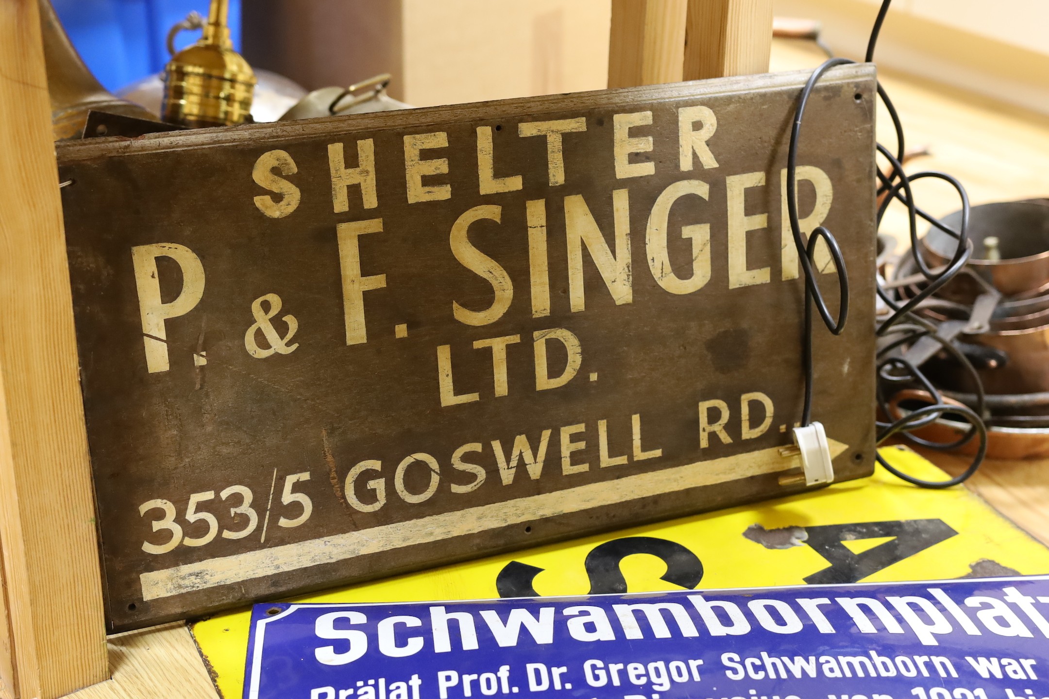 An Air Raid Shelter enamel sign, 61 x 77cm, and four other signs